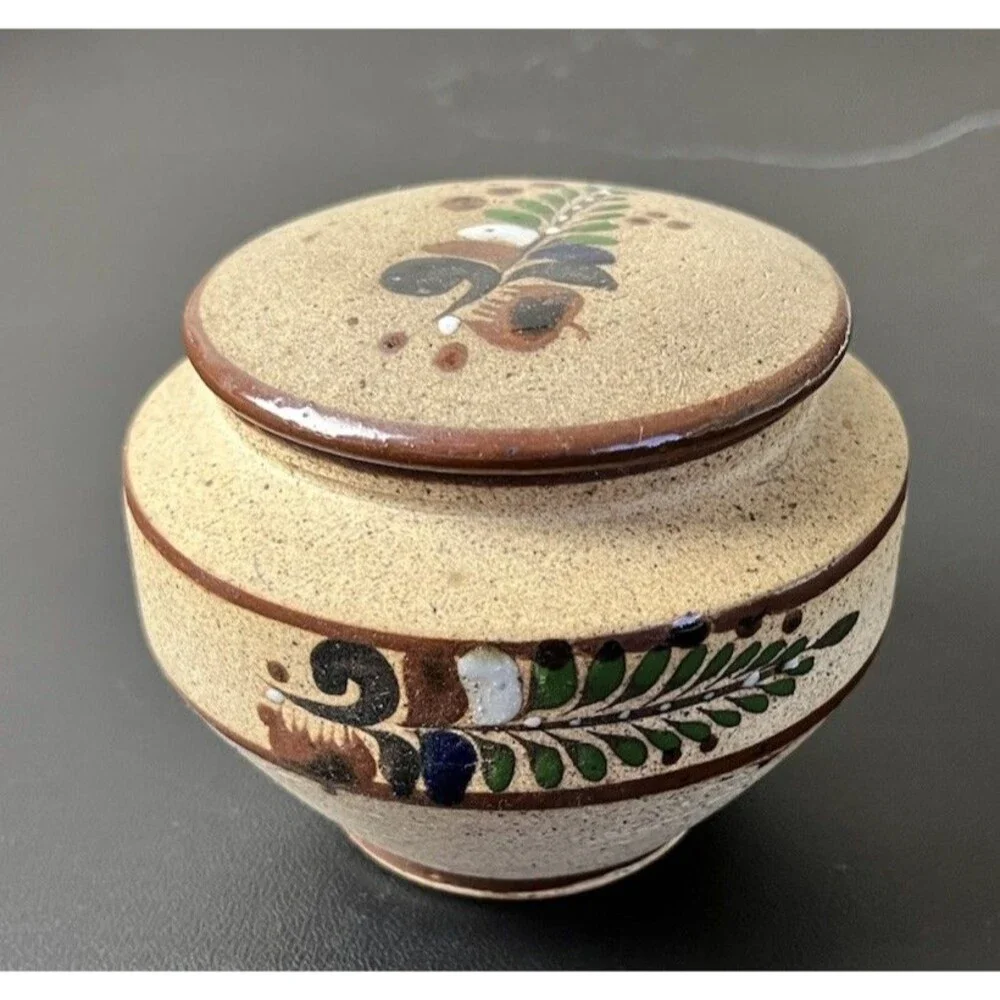 Mexican Tonala Pottery Stoneware Jar & Lid Stash Trinket Storage Container #G